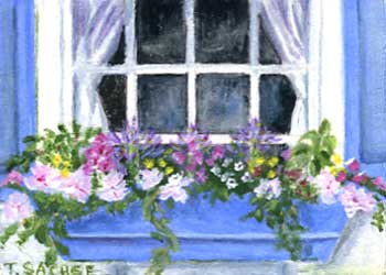 "Blue Windowbox" by Terry Sachse, Rubicon WI - Acrylic - SOLD